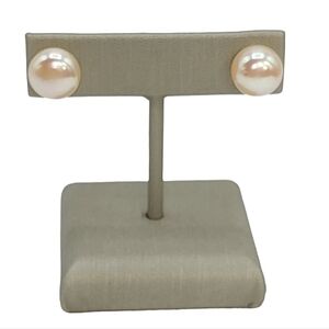 925 Sterling Silver Peach Cultured Freshwater Pearl Stud Earrings‎ 10mm Button
